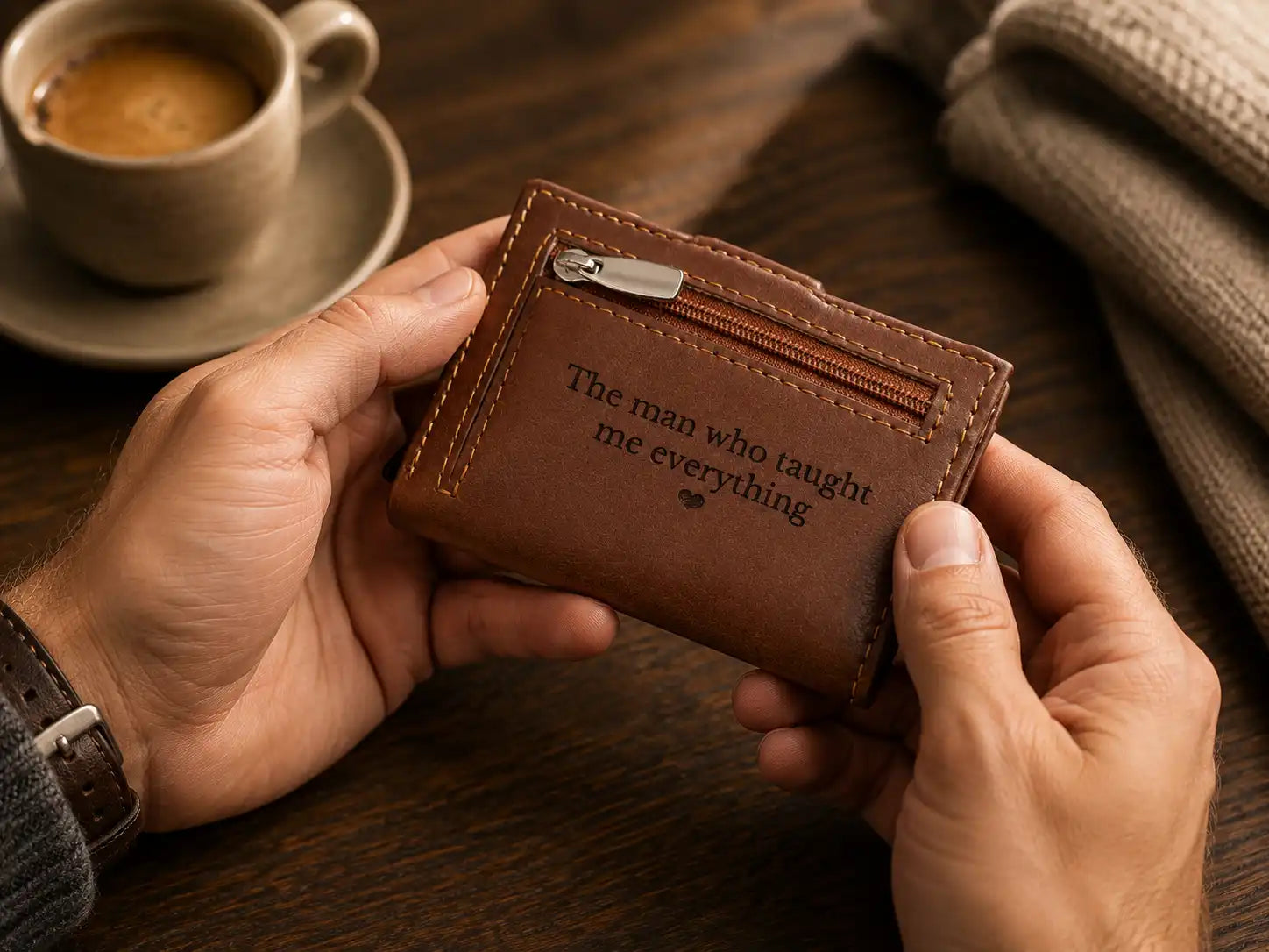 Personalised 6-Card Dark Tan Pop-Up Wallet – RFID Secure, Compact & Stylish