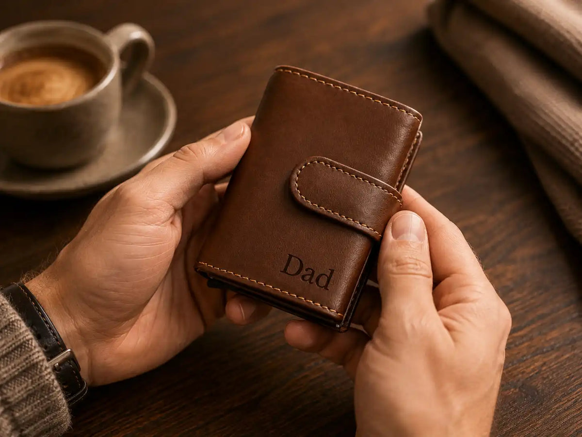 Personalised 6-Card Dark Tan Pop-Up Wallet – RFID Secure, Compact & Stylish
