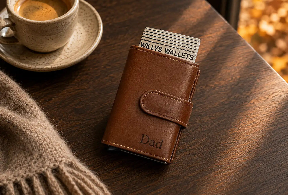 Personalised 6-Card Dark Tan Pop-Up Wallet – RFID Secure, Compact & Stylish