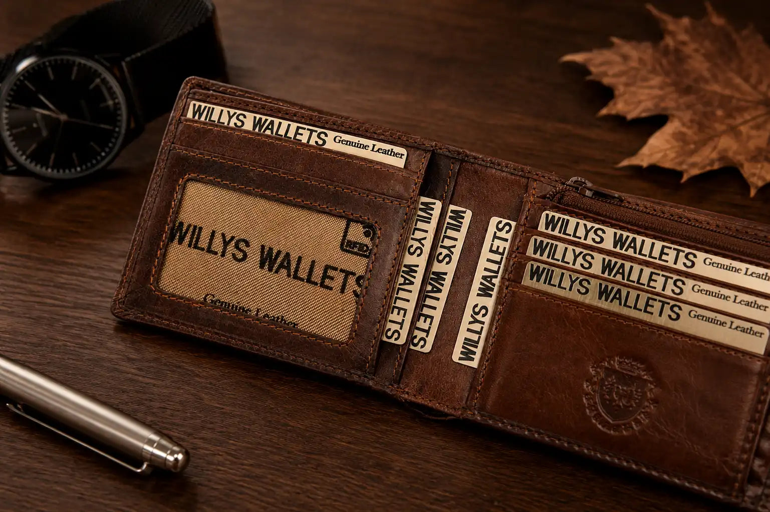 Personalised Cognac Leather Wallet – Classic Bifold RFID Wallet
