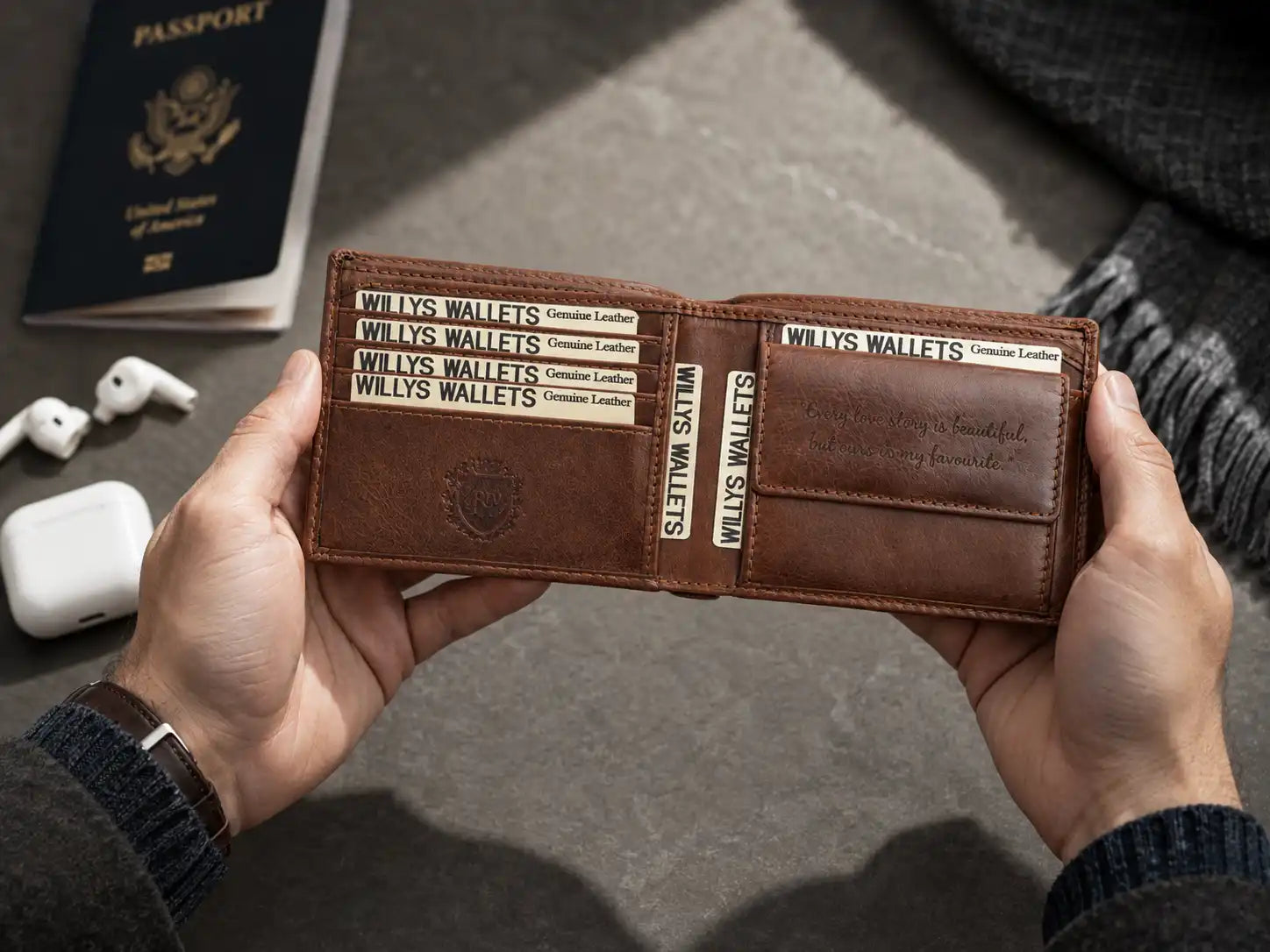 Personalised Cognac Leather Wallet – Bifold RFID Wallet for Men