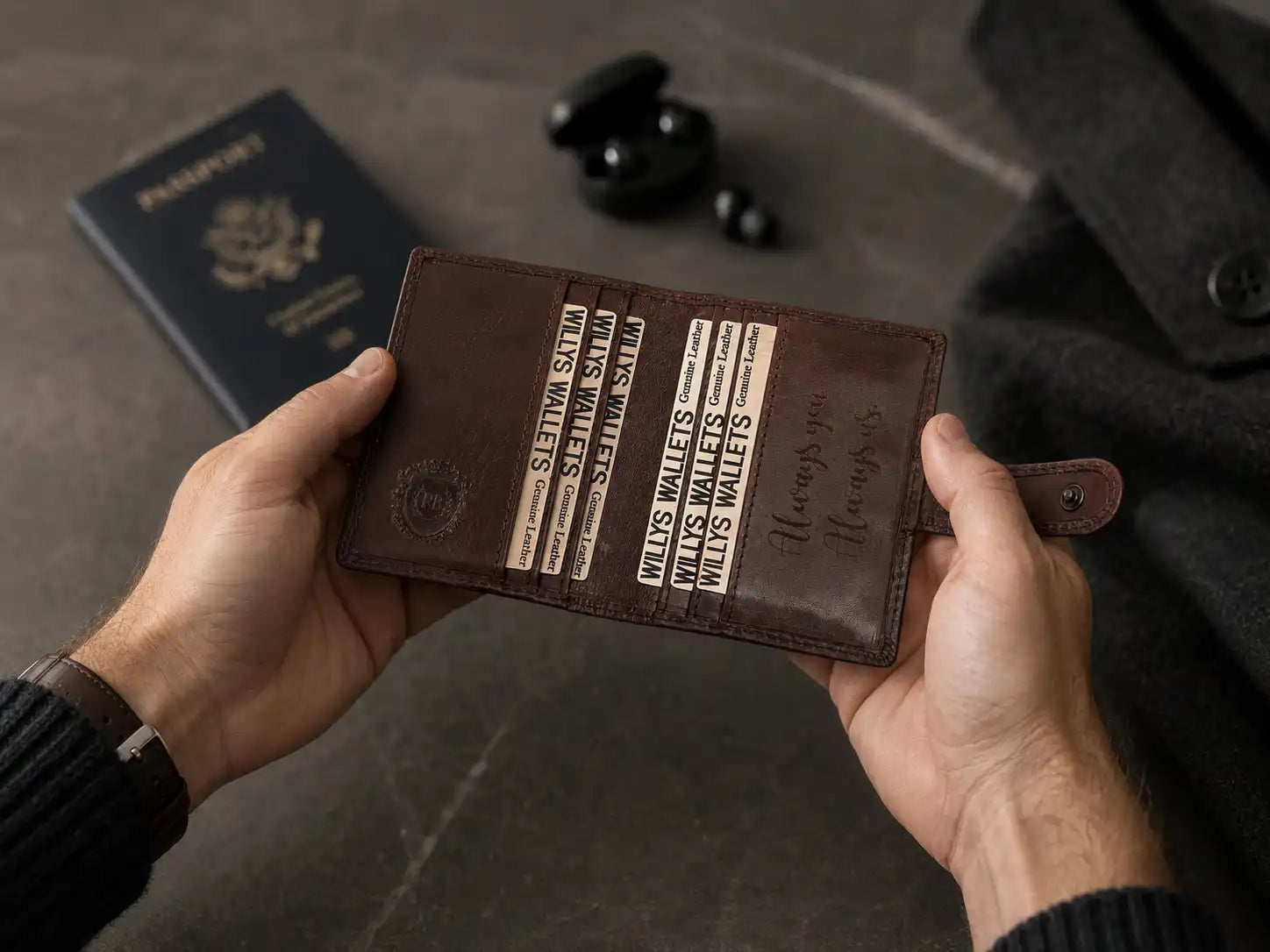 Personalised Dark Brown Leather Card Holder – Bifold RFID Wallet