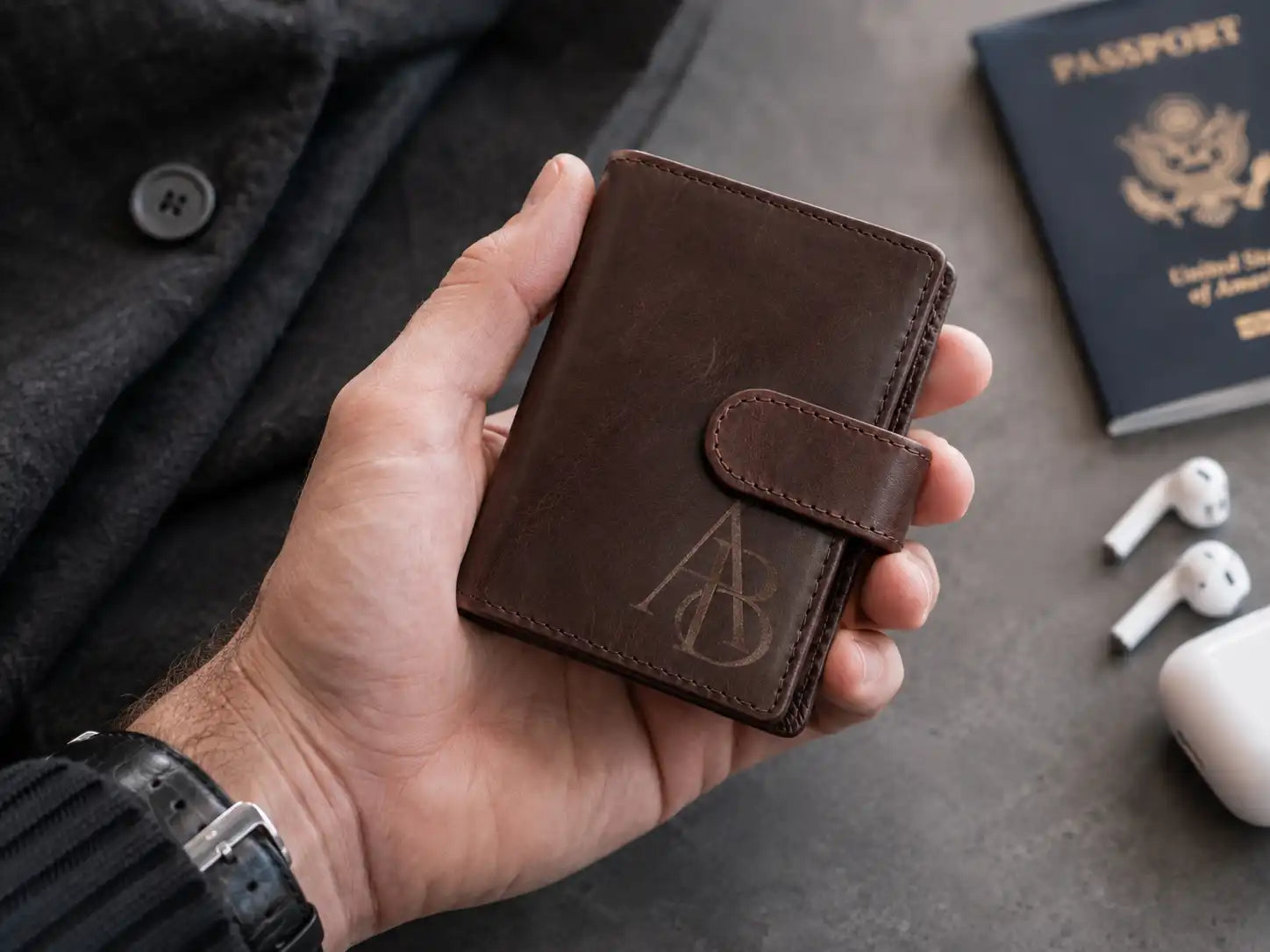 Personalised Dark Brown Leather Card Holder – Bifold RFID Wallet
