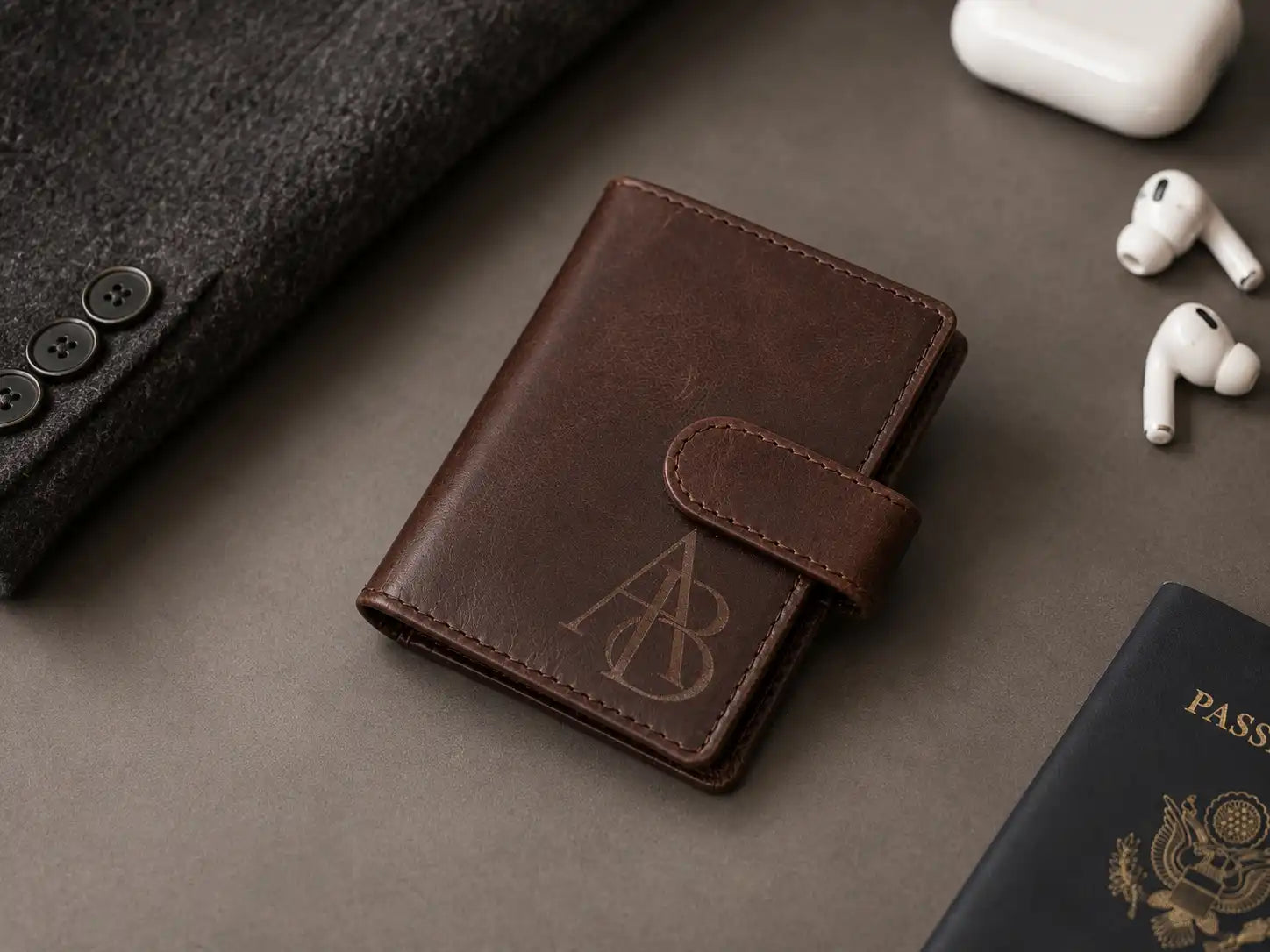 Personalised Dark Brown Leather Card Holder – Bifold RFID Wallet