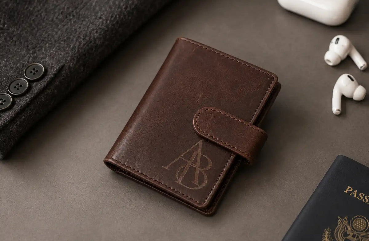 Personalised Dark Brown Leather Card Holder – Bifold RFID Wallet