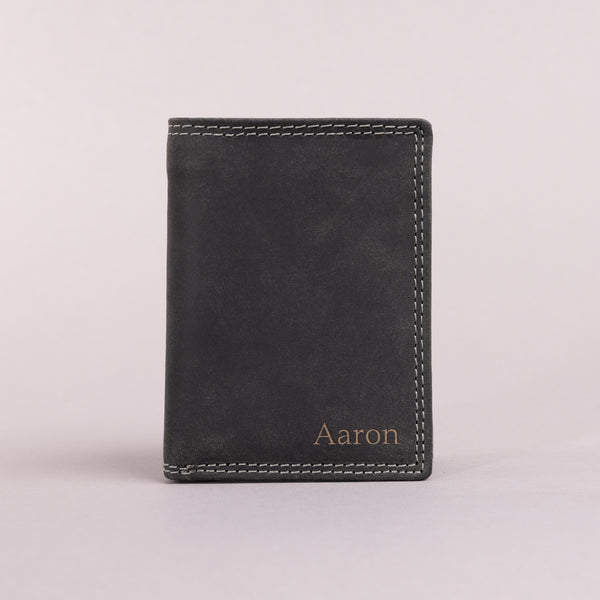 Personalised Engraved Trifold Black Hunter Leather Wallet