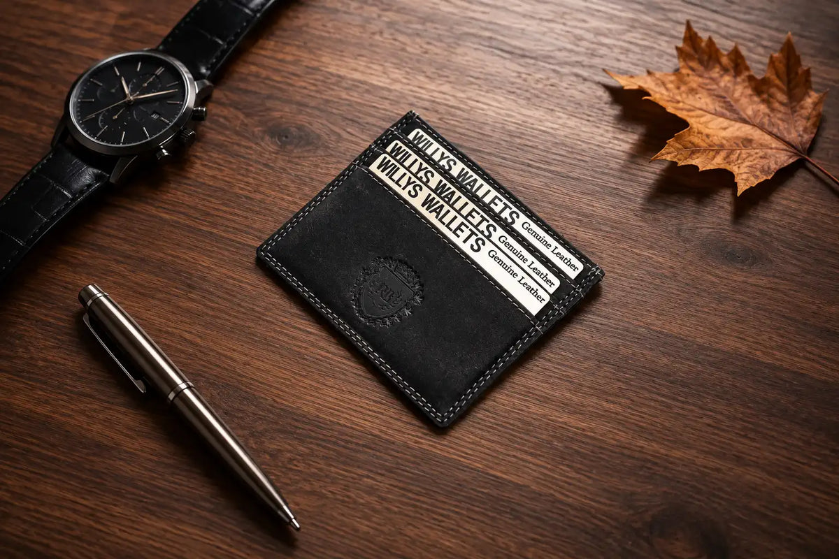 Personalised Black Leather Card Holder – Slim Hunter Wallet with RFID Protection
