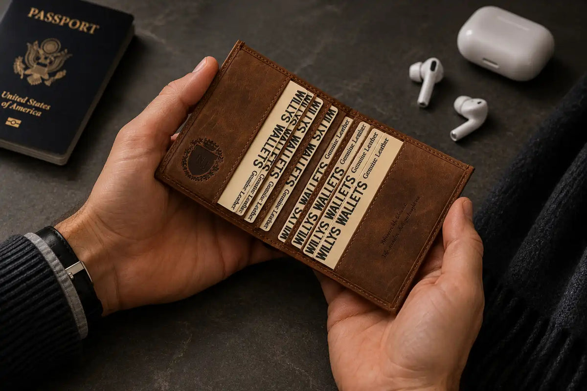 Personalised Cognac Leather Card Holder – Slim Hunter Wallet with RFID