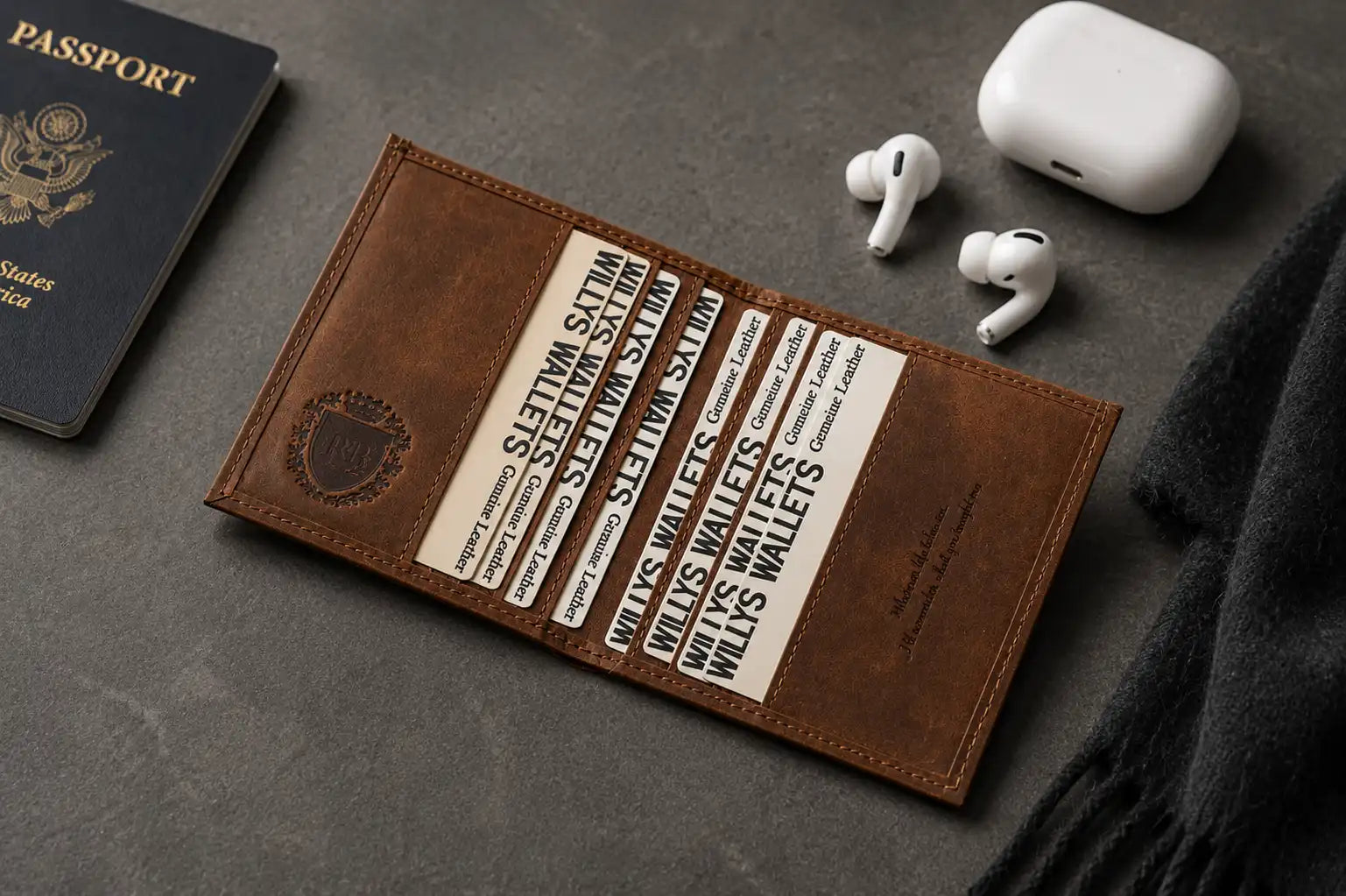Personalised Cognac Leather Card Holder – Slim Hunter Wallet with RFID