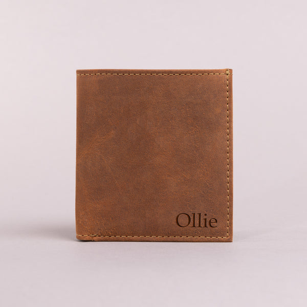 Personalised Engraved Cognac Hunter Leather Card Holder Wallet