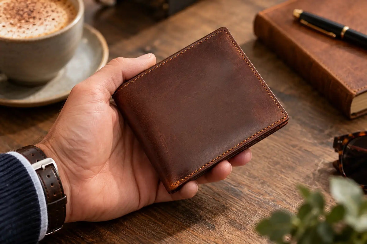 Personalised Brown Leather Wallet – Bifold with Zip Coin Pocket