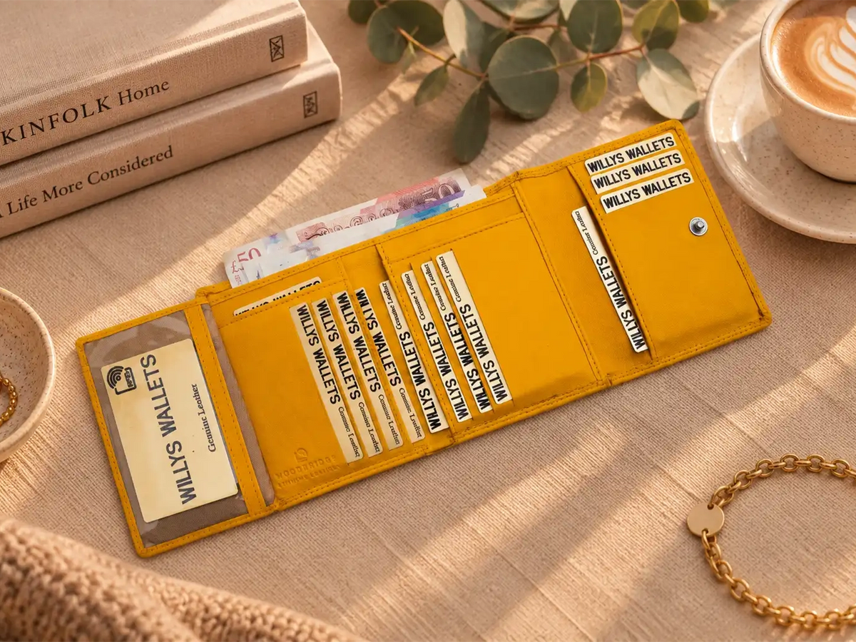 Personalised Yellow Leather Purse for Women | RFID Wallet with 18 Card Slots