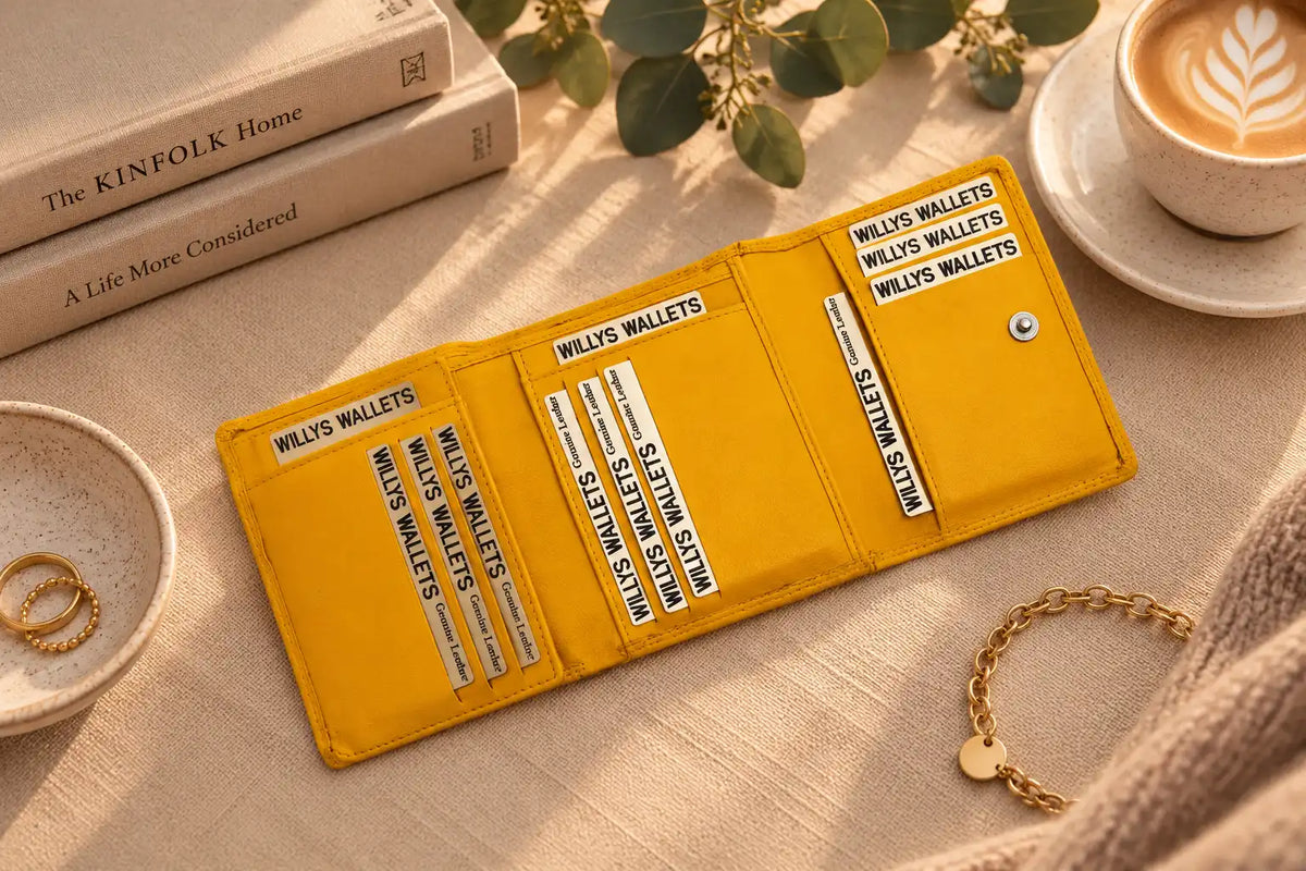 Personalised Yellow Leather Purse for Women | RFID Wallet with 18 Card Slots
