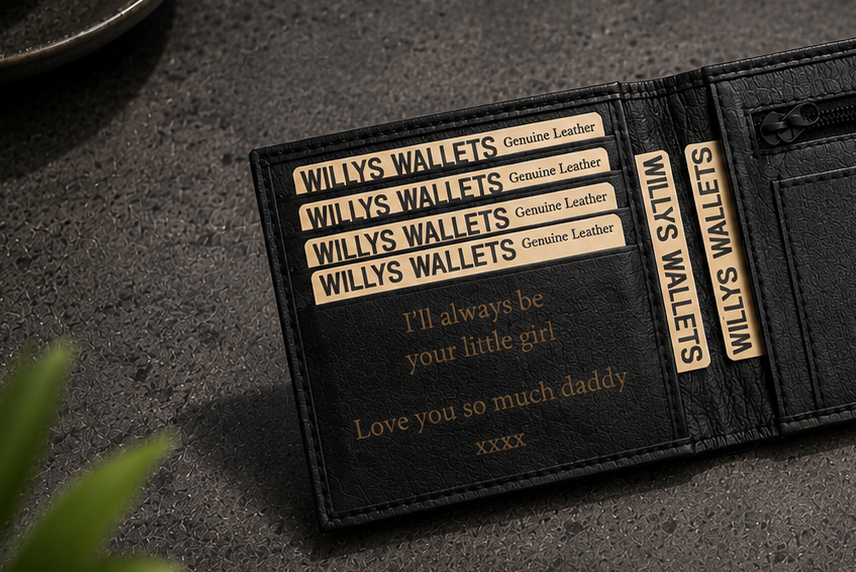 Personalised Black Leather Wallet – Bifold with Zip Coin Pocket