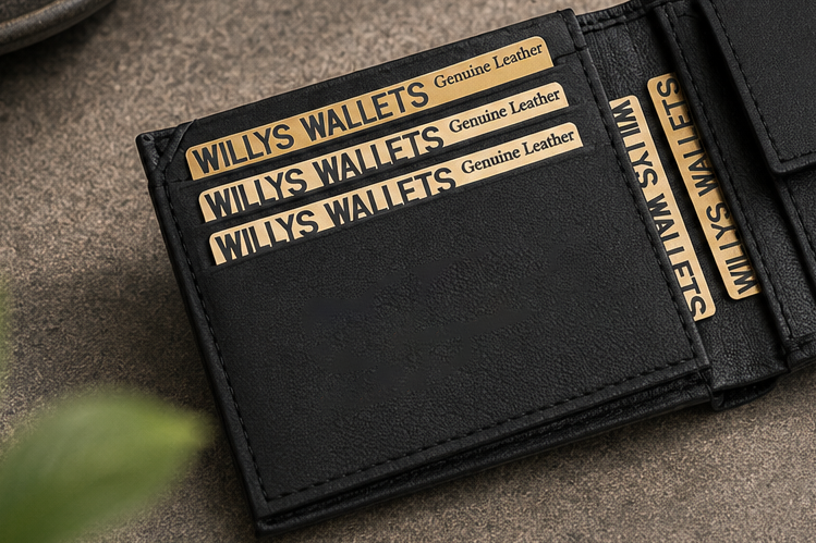 Personalised Black Leather Wallet – Bifold with Coin Pocket & Custom Engraving