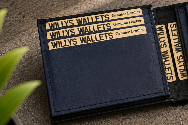 Personalised Black & Blue Leather Wallet – Bifold with Coin Pocket & Custom Engraving