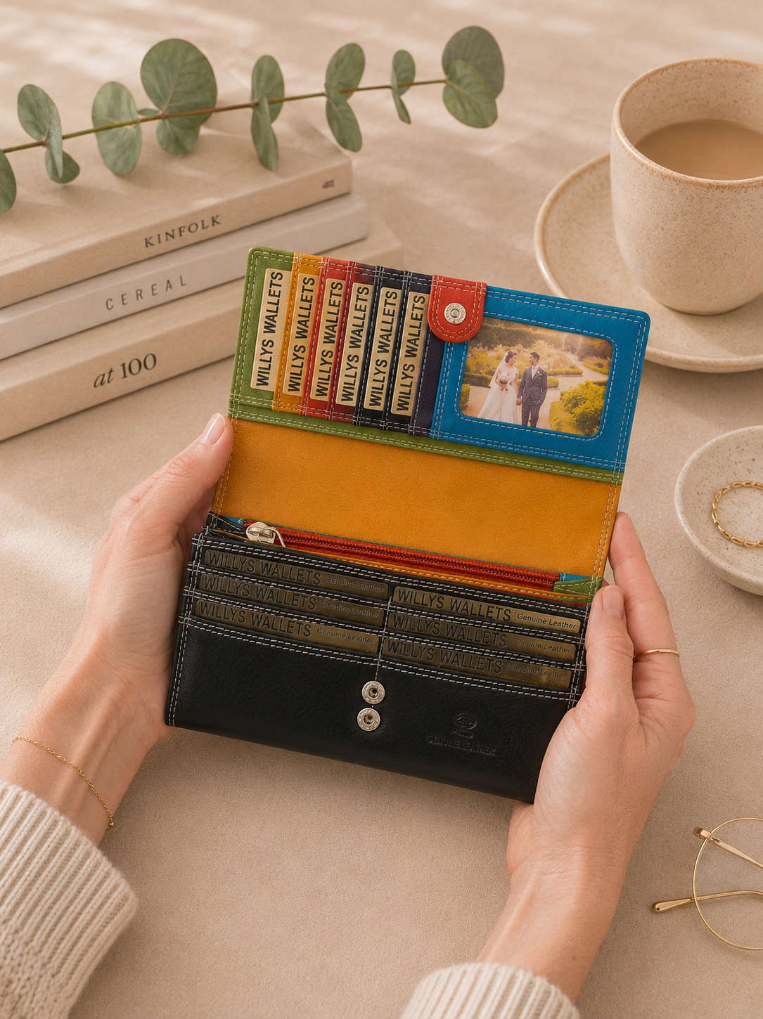 Personalised Black Multi Leather Purse – Women's RFID Long Wallet with 14 Card Slots & Coin Pocket
