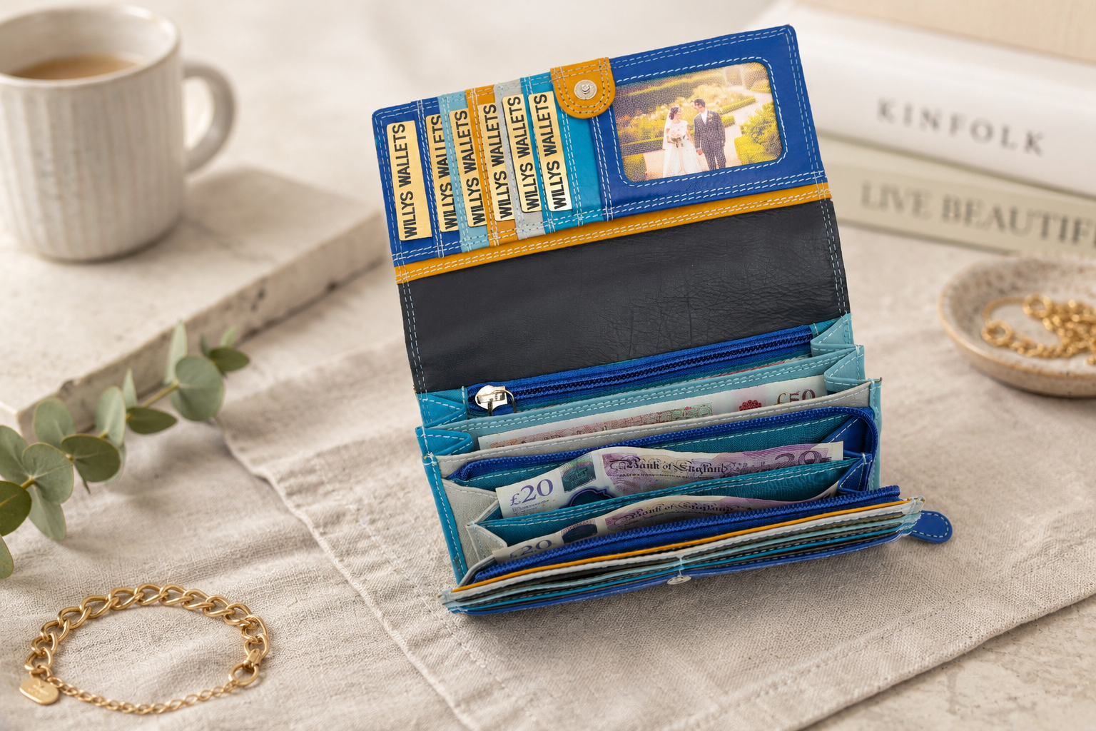 Personalised Glacier Multi Leather Purse – Women's RFID Long Wallet with 14 Card Slots & Coin Pocket