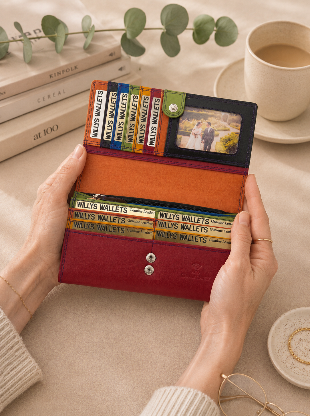 Personalised Midnight Multi Leather Purse – Women's RFID Long Wallet with 14 Card Slots & Coin Pocket