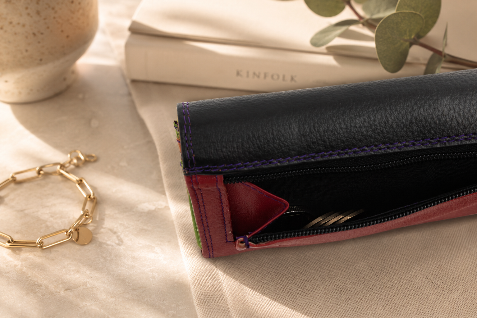 Personalised Midnight Multi Leather Purse – Women's RFID Long Wallet with 14 Card Slots & Coin Pocket