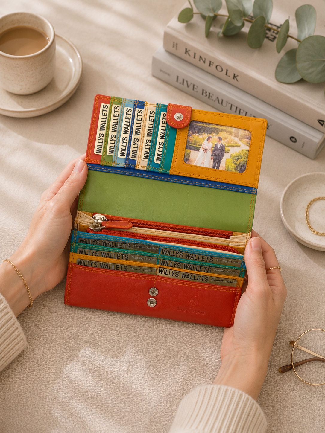 Personalised Pacific Multi Leather Purse – Women's RFID Long Wallet with 14 Card Slots & Coin Pocket
