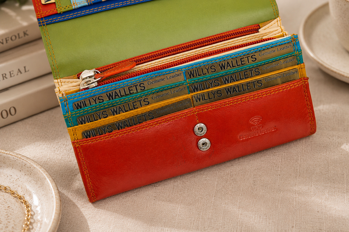 Personalised Pacific Multi Leather Purse – Women's RFID Long Wallet with 14 Card Slots & Coin Pocket