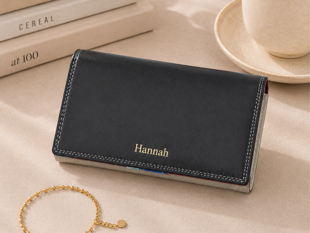 Personalised Sky Multi Leather Purse – Women's RFID Long Wallet with 14 Card Slots & Coin Pocket