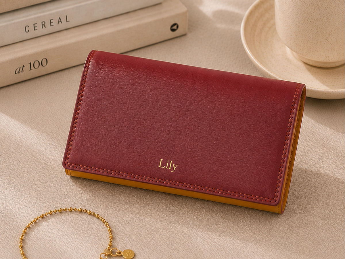 Personalised Spice Multi Leather Purse – Women's RFID Long Wallet with 14 Card Slots & Coin Pocket