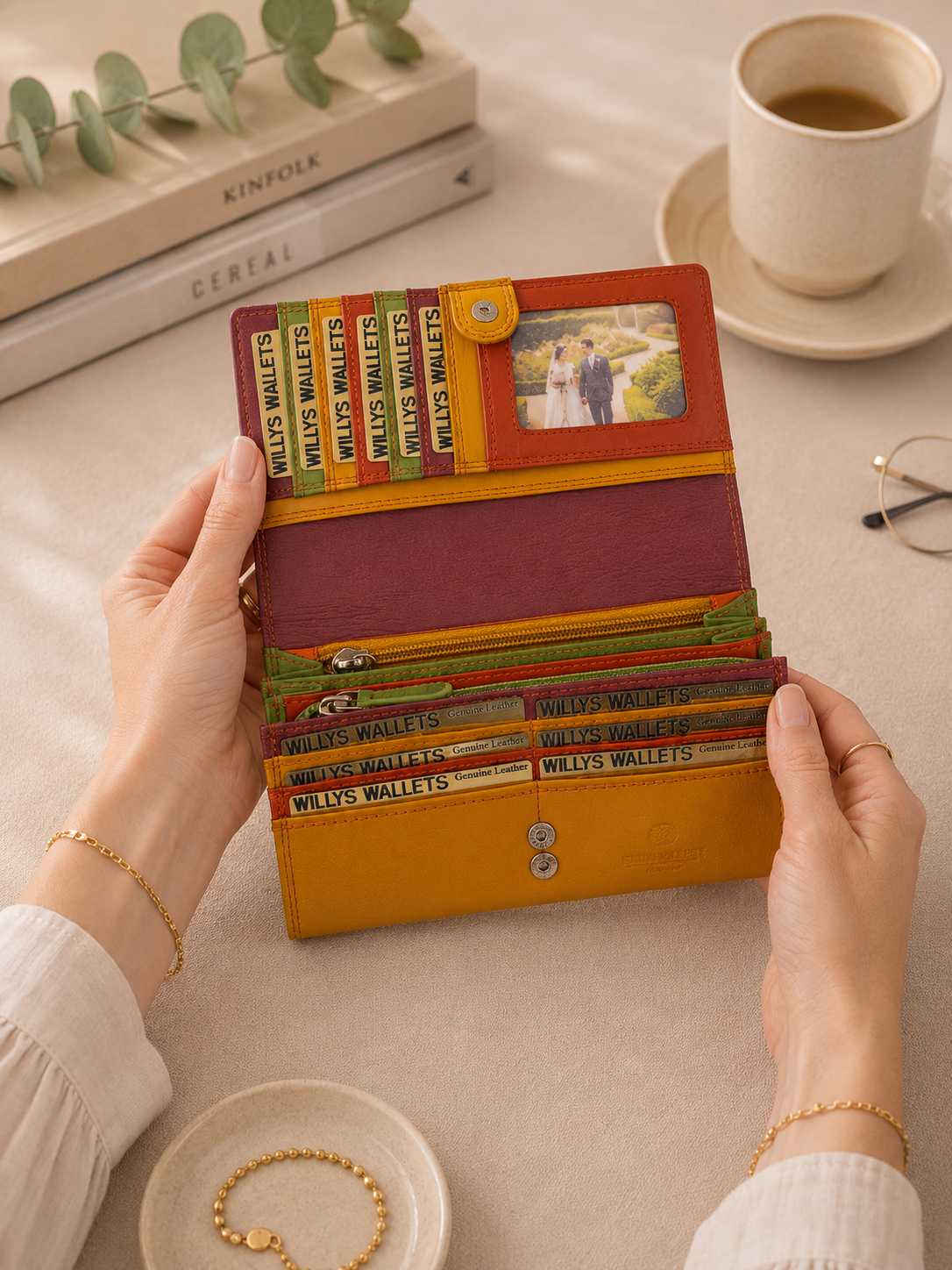 Personalised Spice Multi Leather Purse – Women's RFID Long Wallet with 14 Card Slots & Coin Pocket
