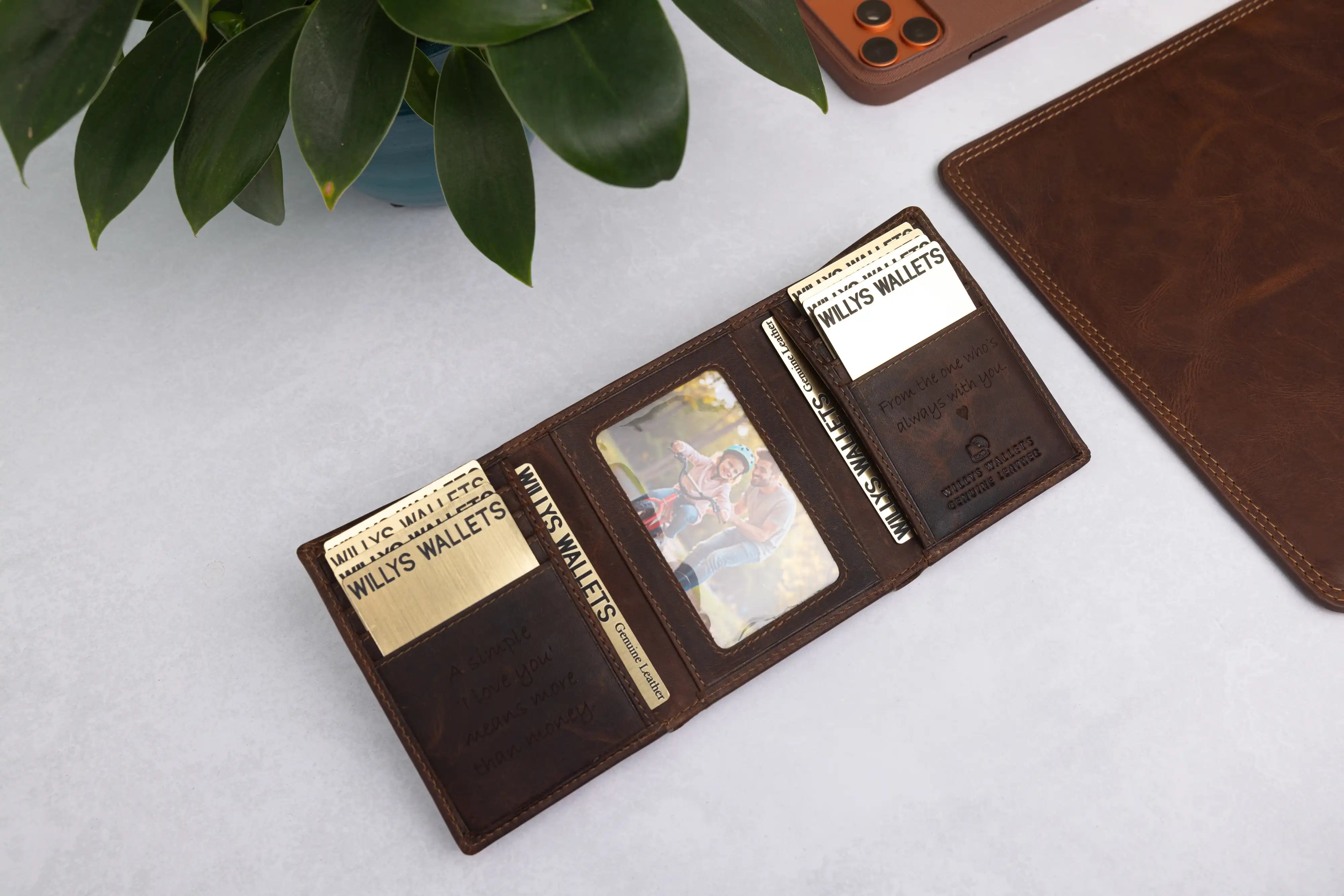 Personalised Brown Leather Wallet – Trifold Design with RFID Protection