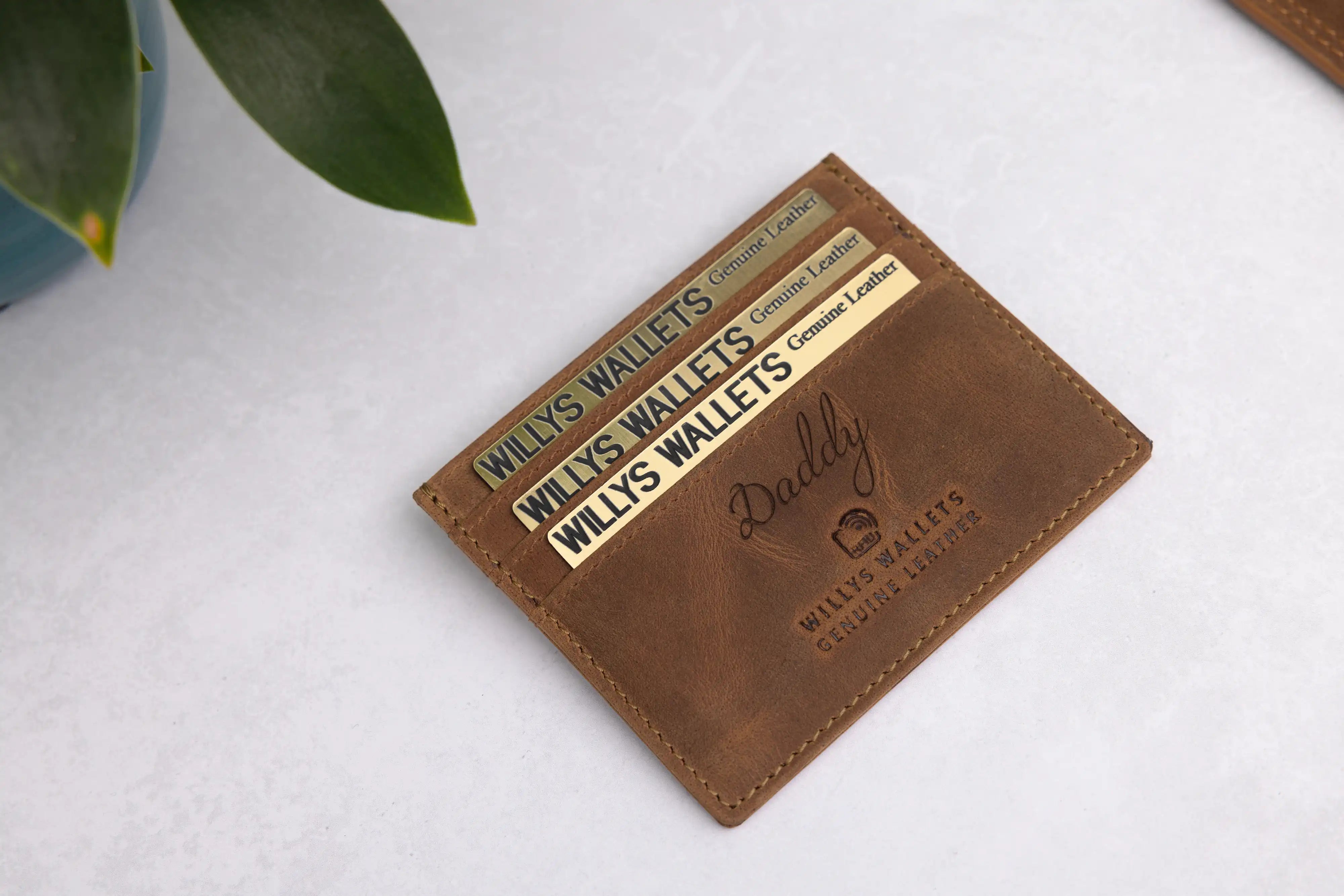 Personalised Rustic Brown Leather Card Holder – RFID Slim Wallet