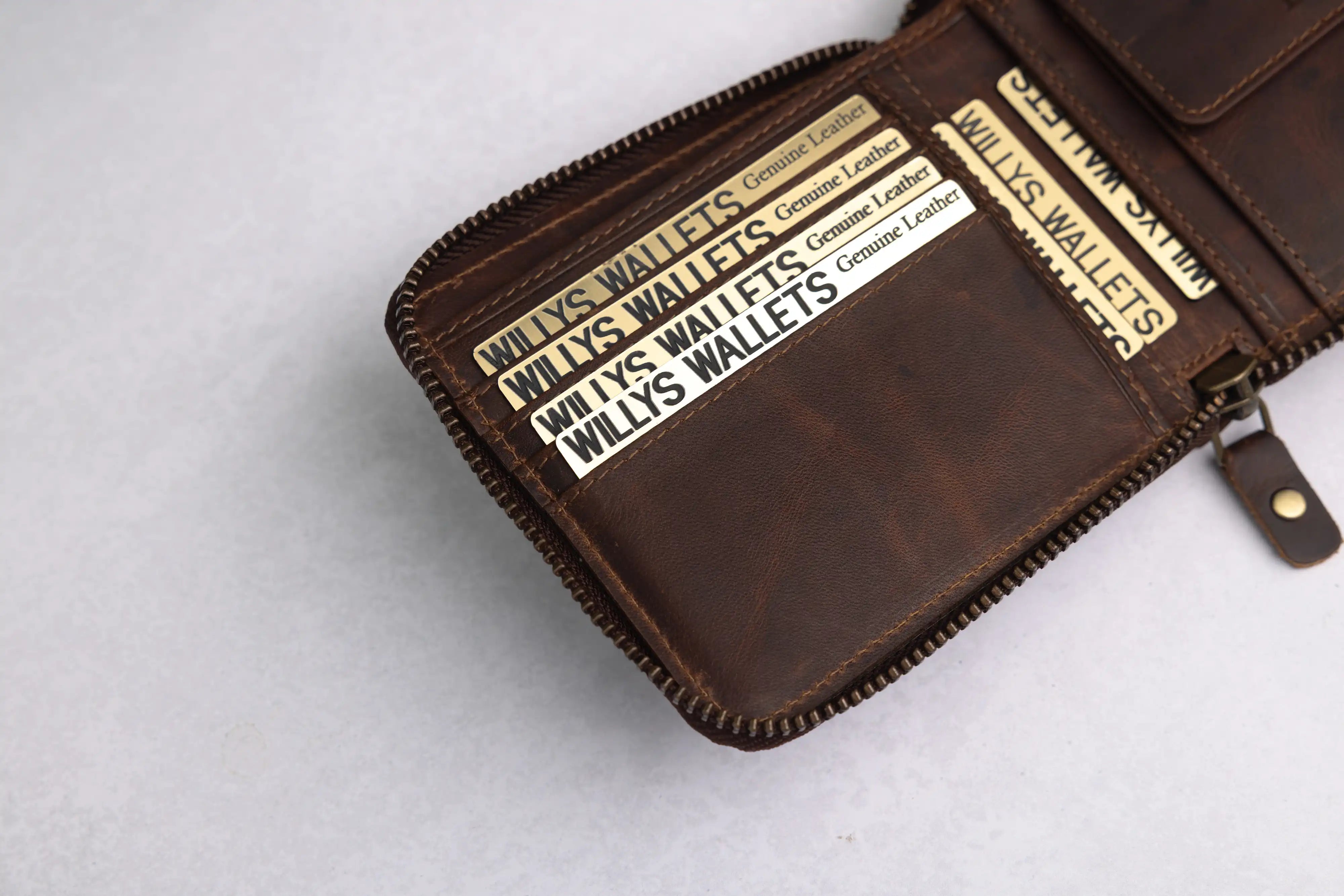 Personalised Brown Leather Wallet – Zip-Around Bifold Design