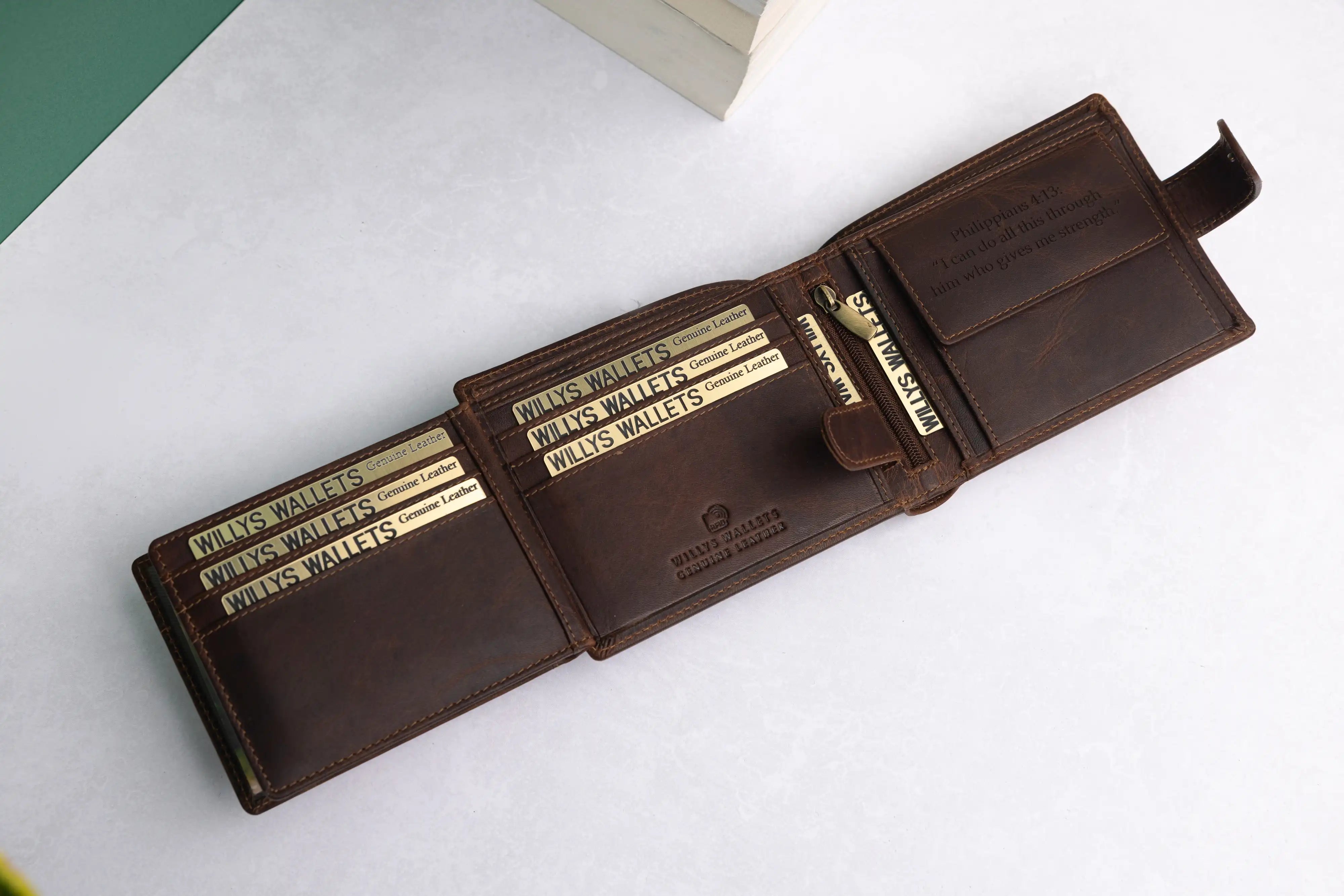 Personalised High-Capacity Brown Hunter Leather Wallet – Bifold RFID Wallet for Men