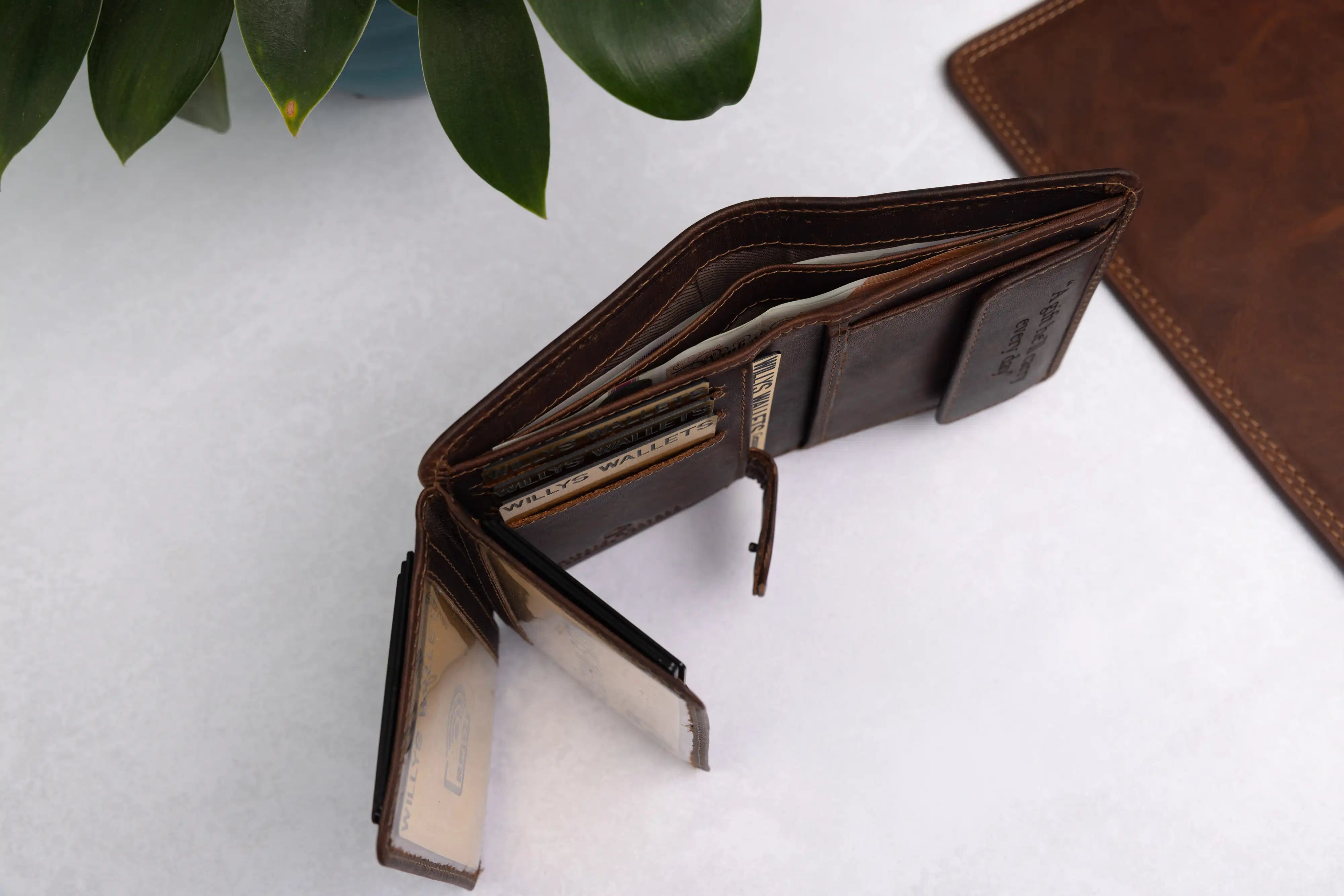 Personalised Brown Leather Wallet – Trifold Design with RFID Protection