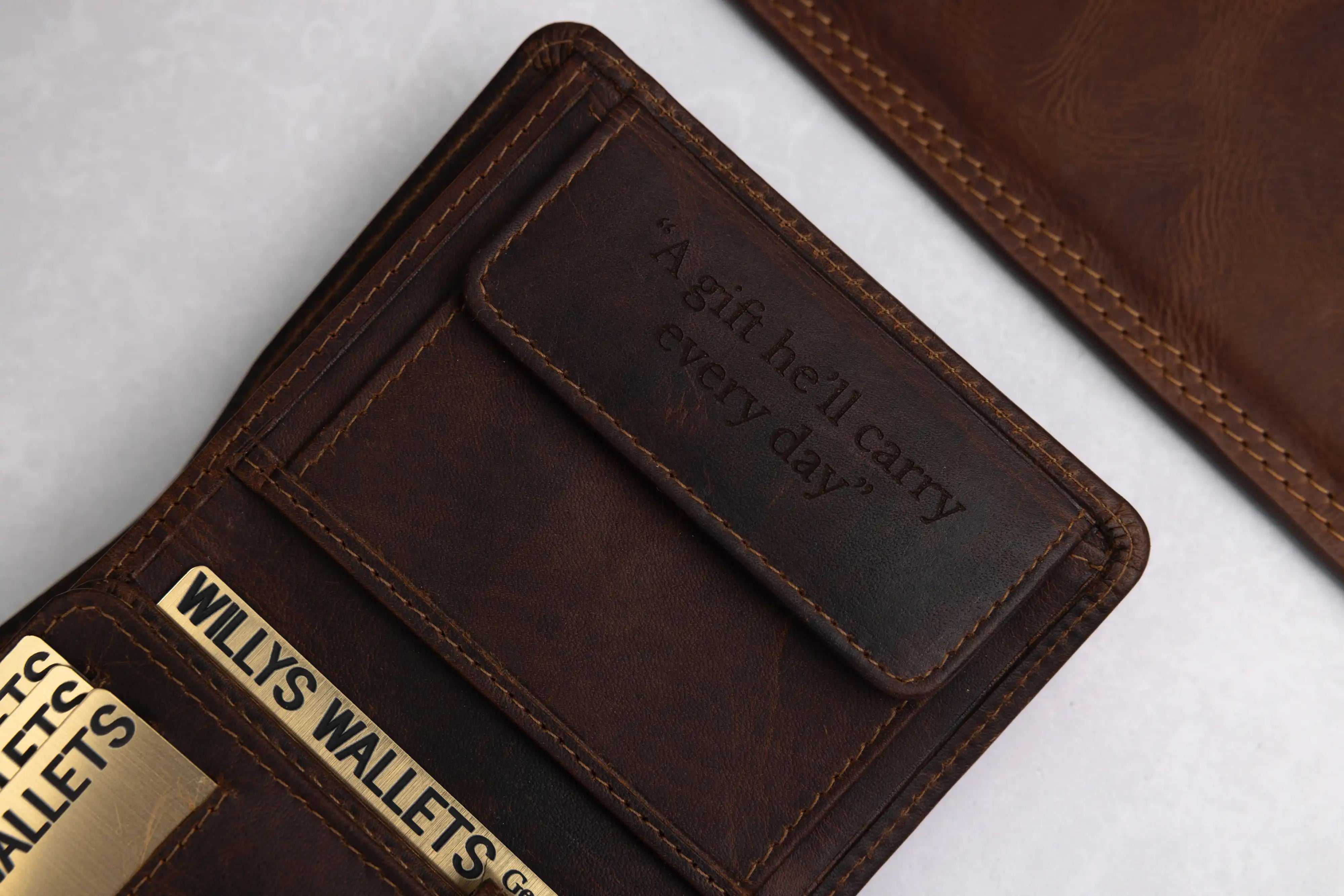 Personalised Brown Leather Wallet – Trifold Design with RFID Protection