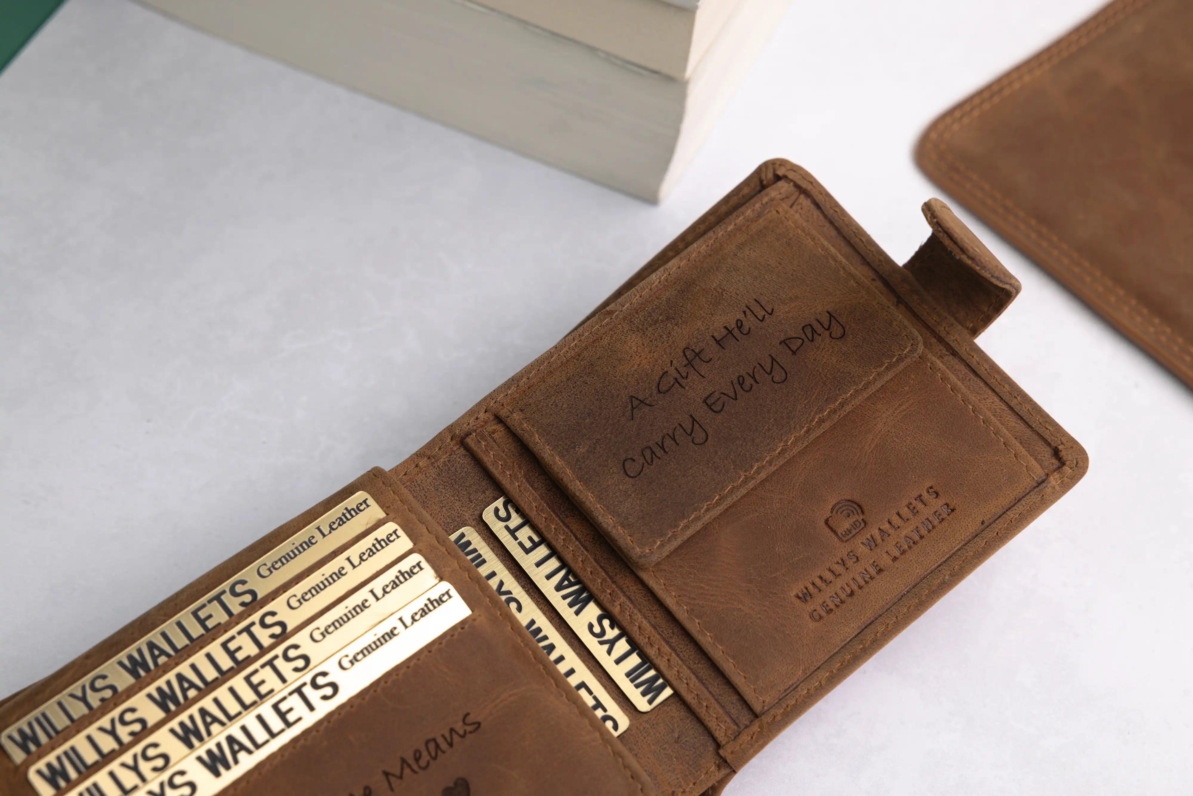 Personalised Rustic Brown Leather Wallet – Bifold with Coin Pocket & RFID Protection