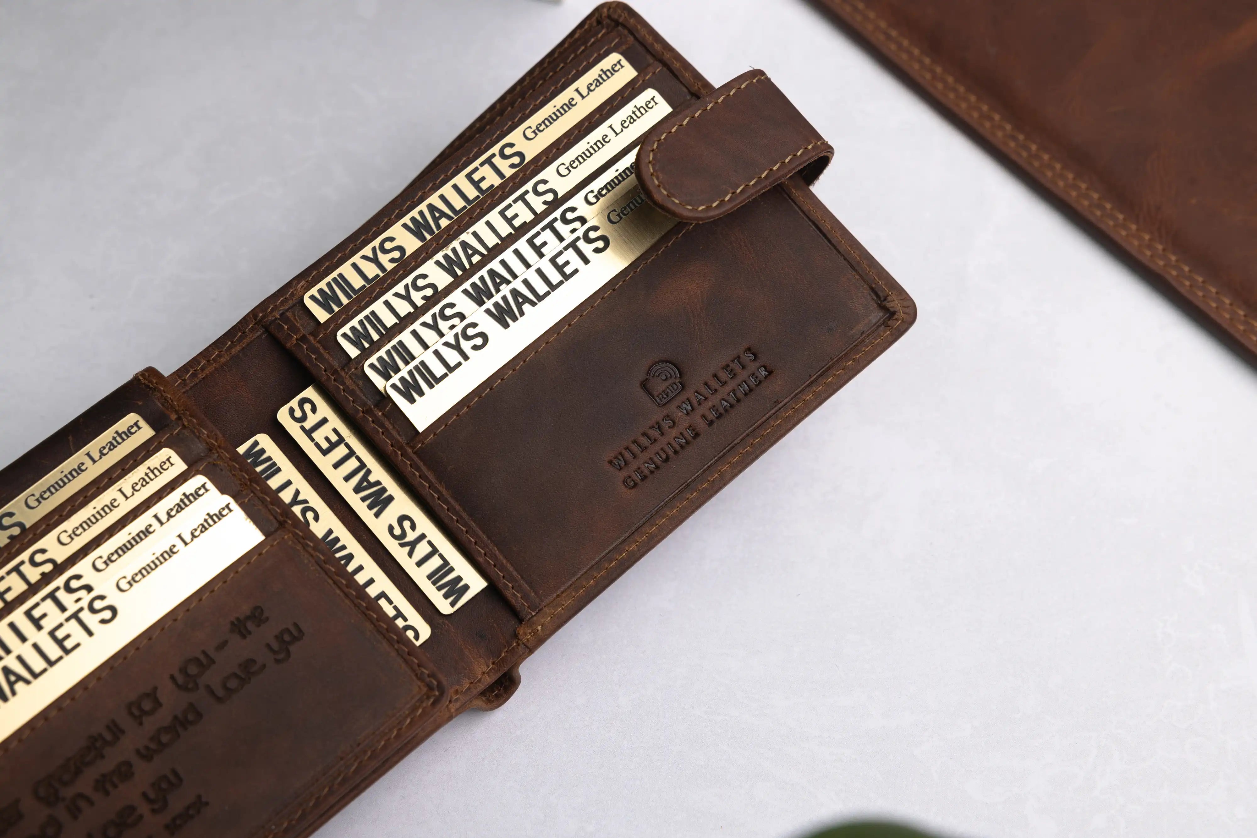 Personalised Brown Leather Wallet – Bifold with Card Holder Slots & RFID Protection