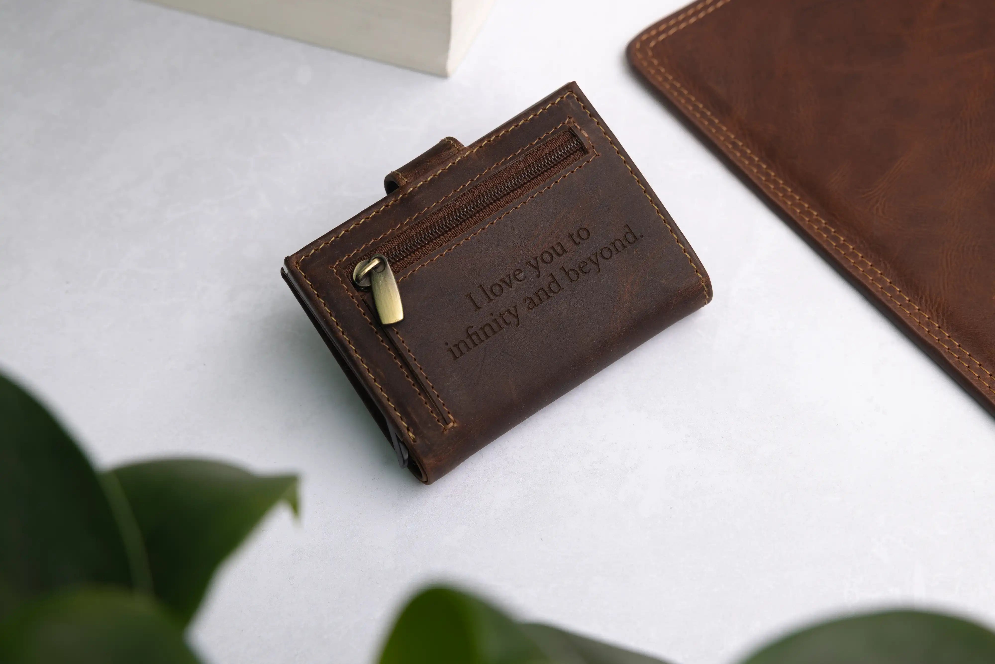 Personalised 6-Card Brown Pop-Up Wallet – RFID Secure, Compact & Stylish