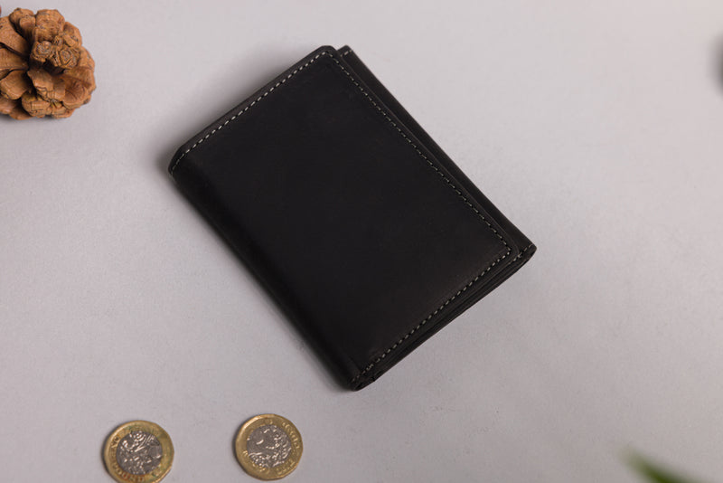 Personalised Engraved Black Hunter Trifold Leather Wallet