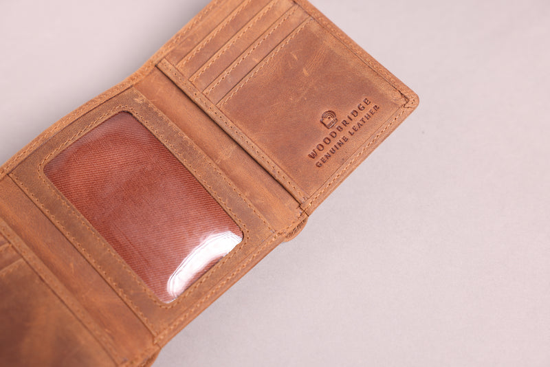 Personalised Engraved Rustic Brown Trifold Leather Wallet