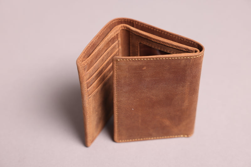 Personalised Engraved Rustic Brown Trifold Leather Wallet