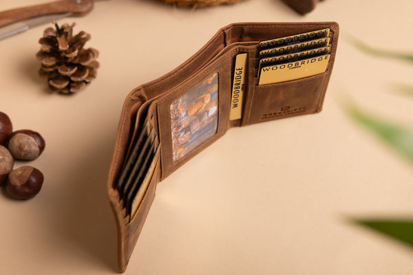 Personalised Engraved Rustic Brown Trifold Leather Wallet