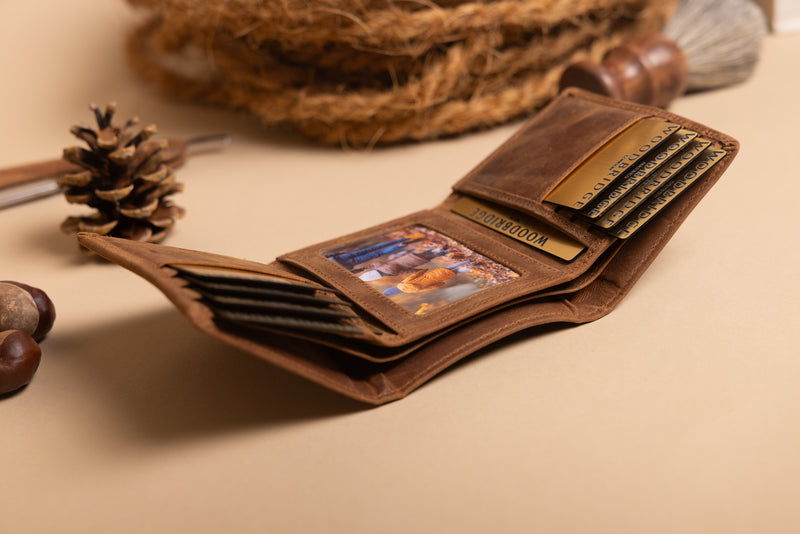 Personalised Engraved Rustic Brown Trifold Leather Wallet