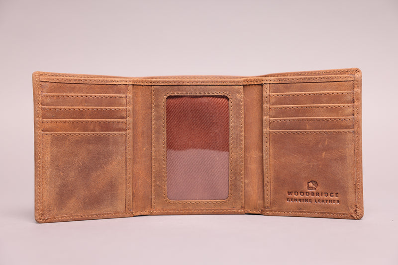 Personalised Engraved Rustic Brown Trifold Leather Wallet