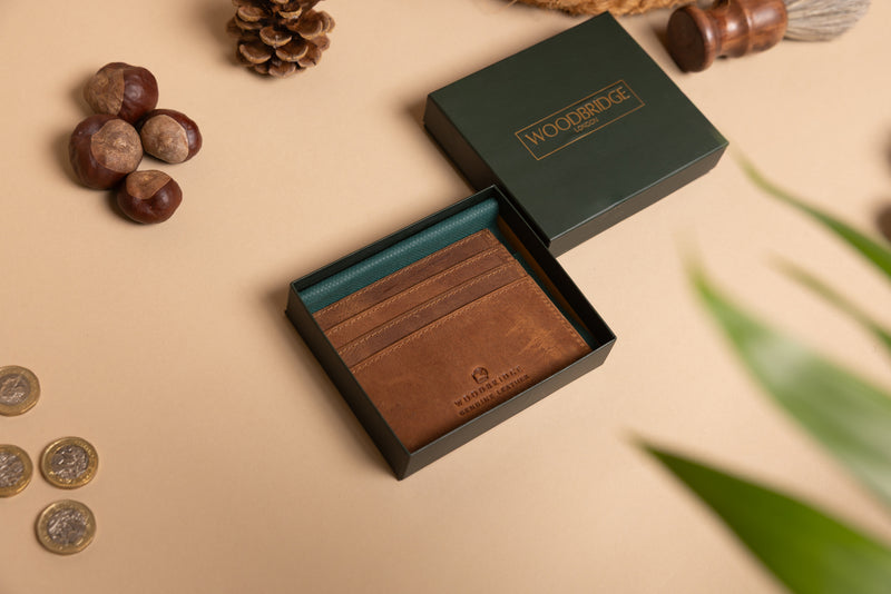 Personalised Engraved Rustic Brown Leather Card Holder Wallet