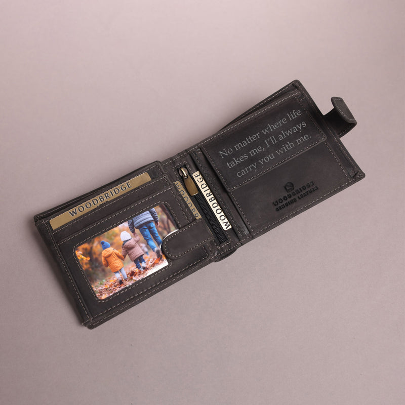 Personalised Engraved Mens Bifold Black Leather Wallet