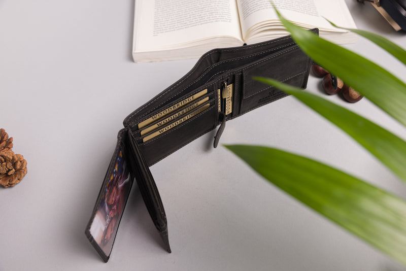 Personalised Engraved Mens High Capacity Bifold Black Hunter Leather Wallet