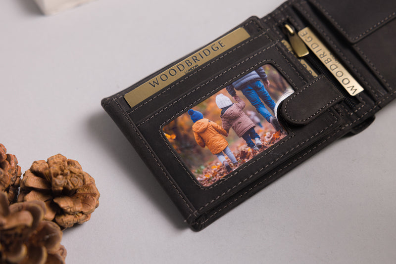 Personalised Engraved Mens High Capacity Bifold Black Hunter Leather Wallet