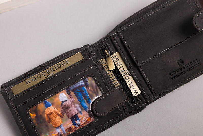 Personalised Engraved Mens High Capacity Bifold Black Hunter Leather Wallet