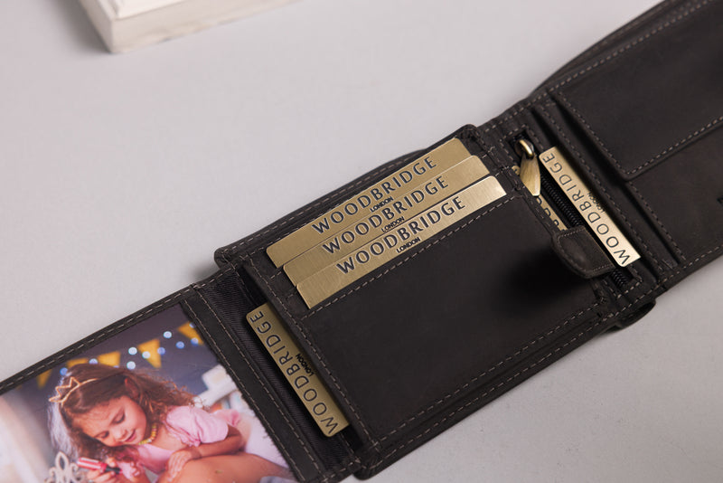 Personalised Engraved Mens High Capacity Bifold Black Hunter Leather Wallet